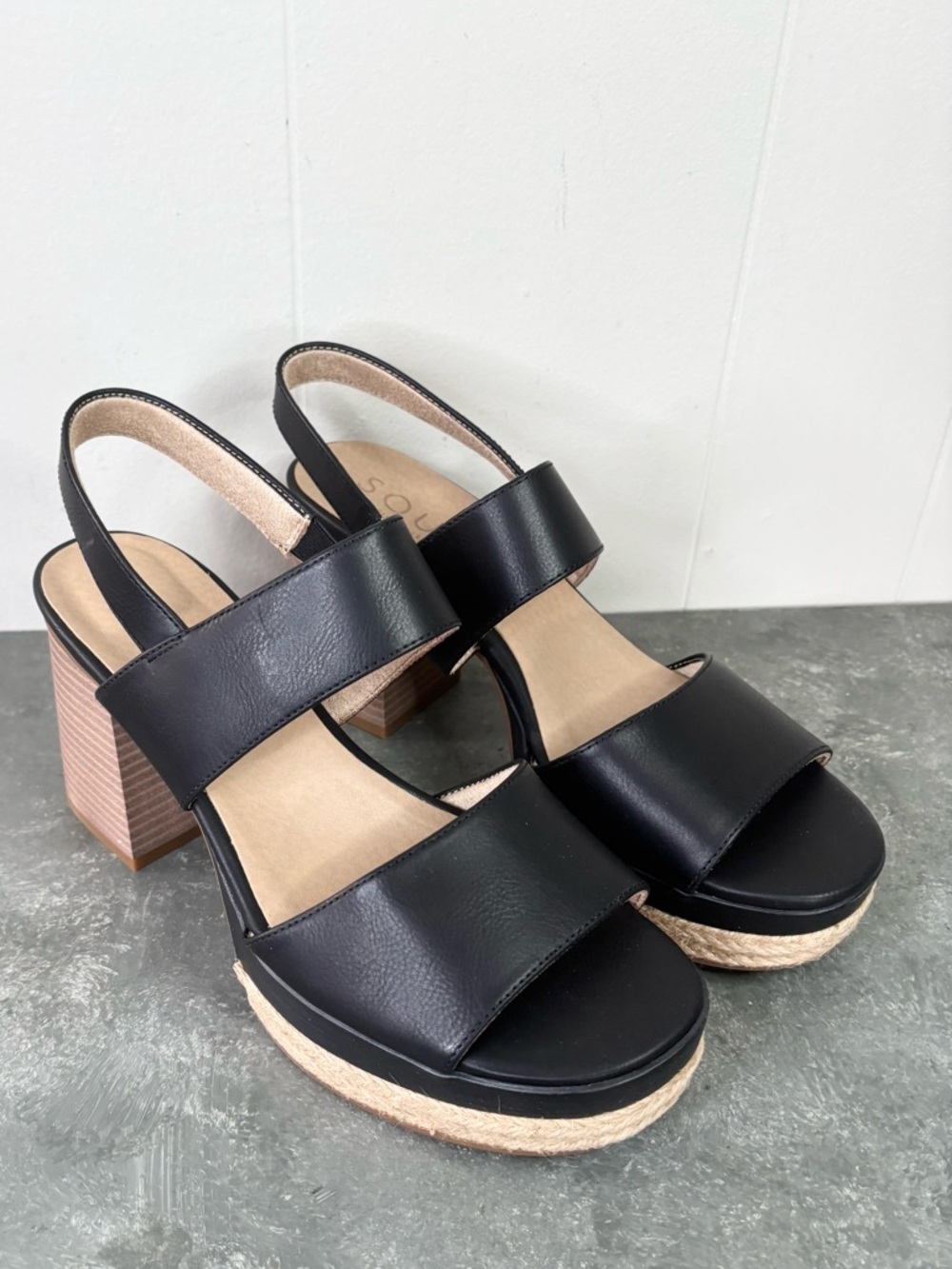 SOUL by Naturalizer Holly heeled sandals black vegan leather tan size 10 new